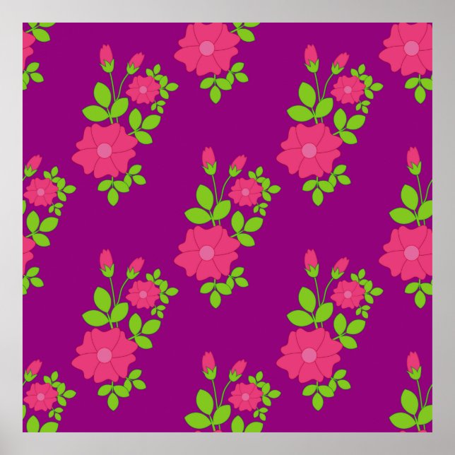 Affiche Motif transparent pourpre avec fleurs roses et ver (Devant)