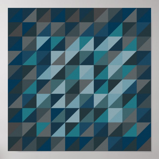 Affiche Motif triangle géométrique en bleu et gris (Devant)
