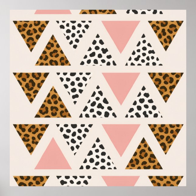 Affiche Motif Triangle Léopard Chic et Rose (Devant)