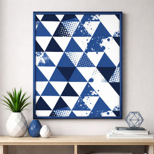 Affiche Motif triangulaire bleu et blanc avec éclaboussure
