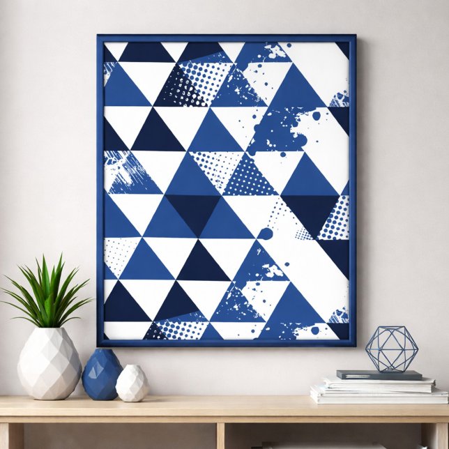 Affiche Motif triangulaire bleu et blanc avec éclaboussure (Créateur téléchargé)