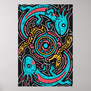 Affiche Motif tribal aztèque axolotl Xolotl mythologie boh