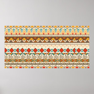 Affiche Motif tribal aztèque en bandes, illustration vinta
