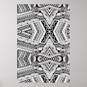 Affiche Motif tribal Mandala en noir et blanc