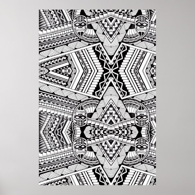 Affiche Motif tribal Mandala en noir et blanc (Devant)