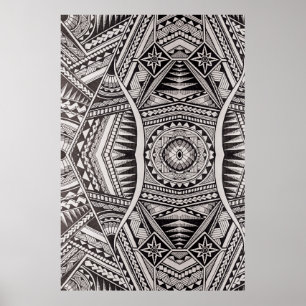 Affiche Motif tribal Mandala en noir et blanc