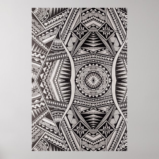 Affiche Motif tribal Mandala en noir et blanc (Devant)
