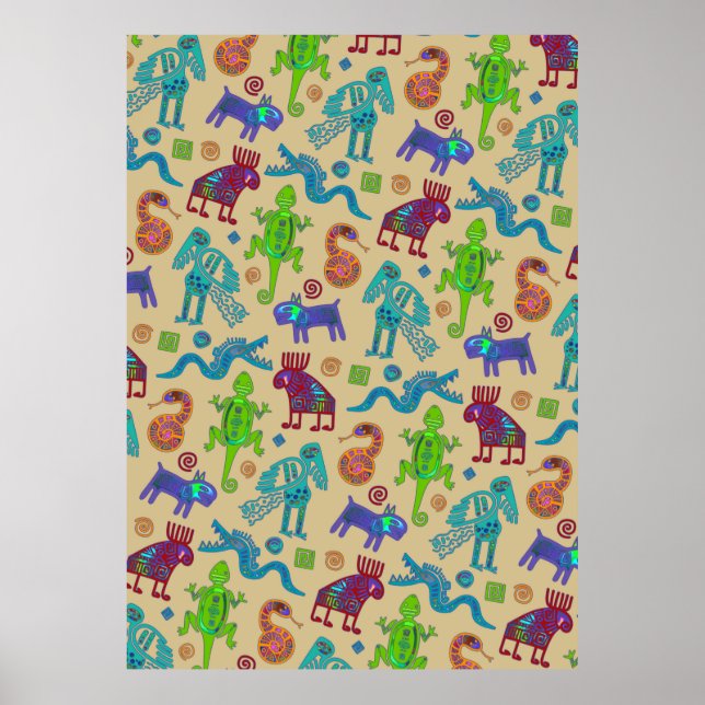 Affiche Motif tribal primitif de la culture mexicaine afri (Devant)