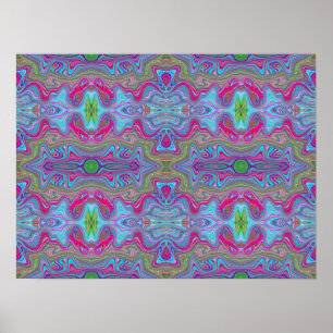 Affiche Motif Trippy Multicolore Bleu Ciel Ondulé
