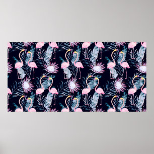 Affiche motif tropical Abstrait avec flamant, protéa, l