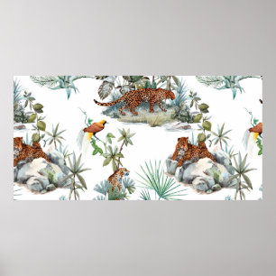 Affiche Motif tropical aquarelle avec un léopard,
