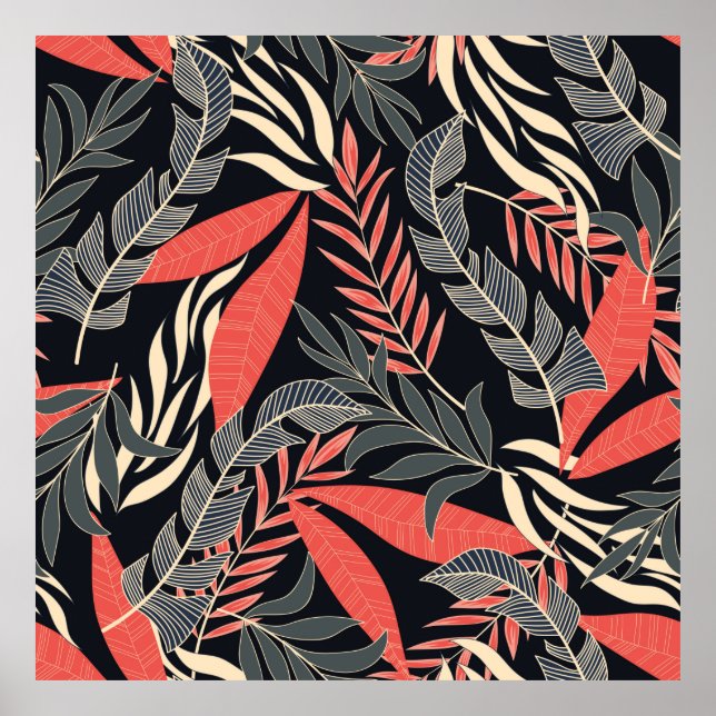 Affiche Motif tropical d'été transparent avec jaune vif (Devant)