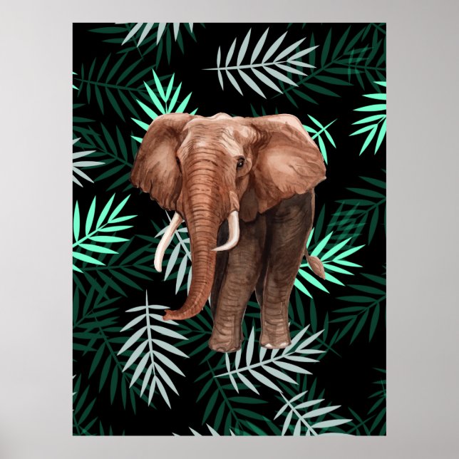 Affiche Motif tropical, Eléphant (Devant)