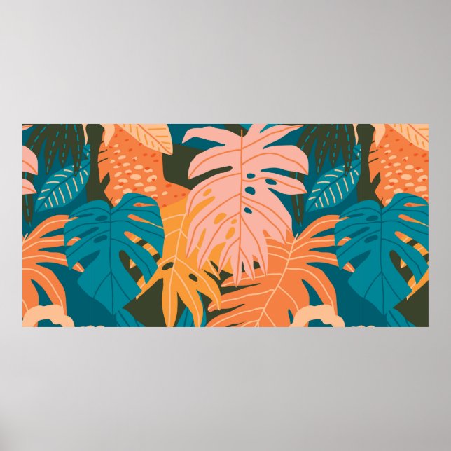 Affiche Motif tropical feuille coloré (Devant)