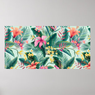 Affiche motif tropical fleuri sans coutures avec hibiscus