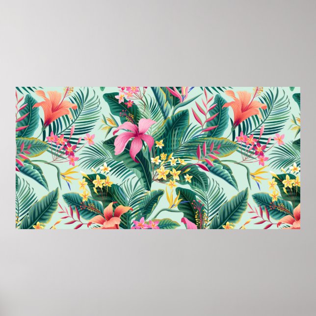 Affiche motif tropical fleuri sans coutures avec hibiscus  (Devant)