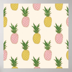 Affiche Motif tropical jaune rose à la mode d'ananas