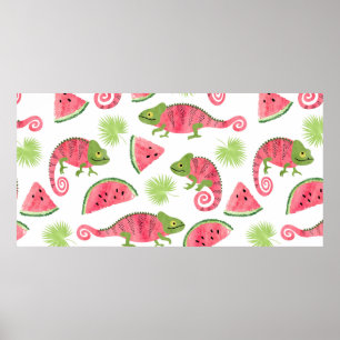 Affiche Motif tropical sans couture avec cha d'aquarelle m