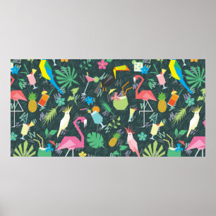 Affiche Motif tropical sans couture avec oiseaux et boisso