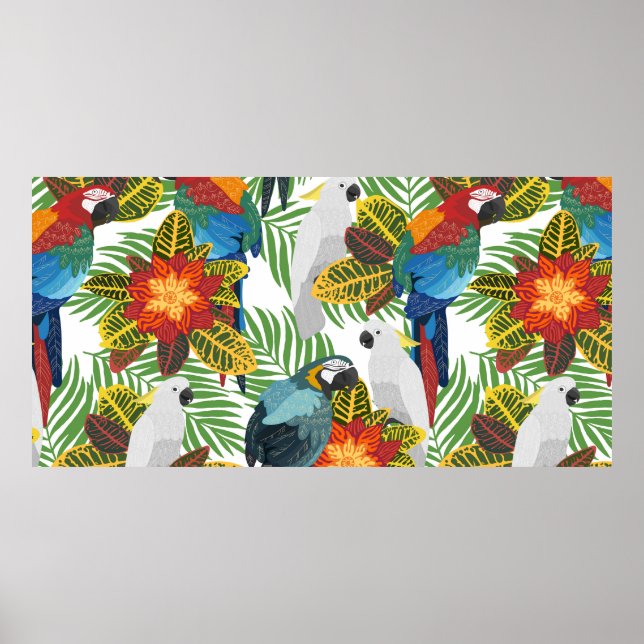 Affiche Motif tropical sans couture avec perroquets. (Devant)