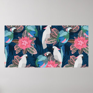 Affiche Motif tropical sans couture avec perroquets. Vinta