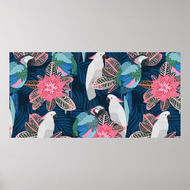 Affiche Motif tropical sans couture avec perroquets. Vinta (Devant)