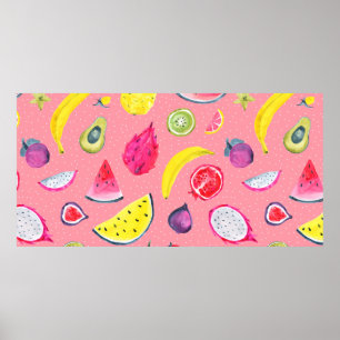 Affiche Motif Tropical sans couture de fruits exotiques. M
