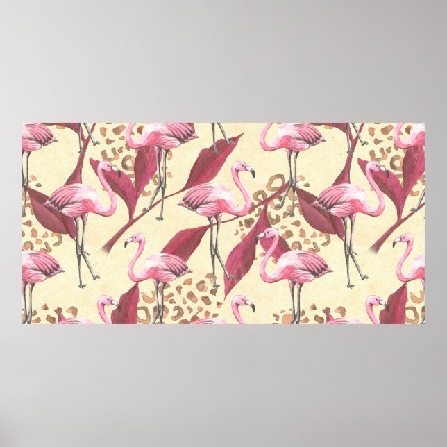Affiche Motif tropical transparent avec flamant rose, leav (Devant)