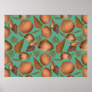 Affiche Motif turquoise de coquillages nautiques