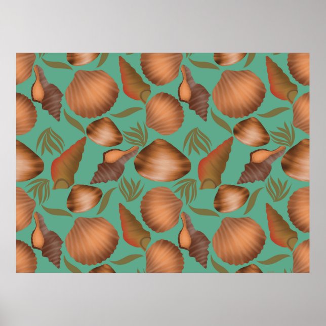 Affiche Motif turquoise de coquillages nautiques (Devant)