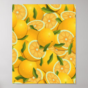 Affiche motif vibrant de citrons jaunes tropicaux