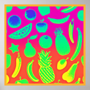 Affiche Motif vibrant de fruits de néon