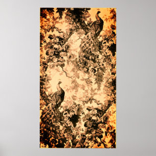 Affiche Motif victorien paon fleuri élégant