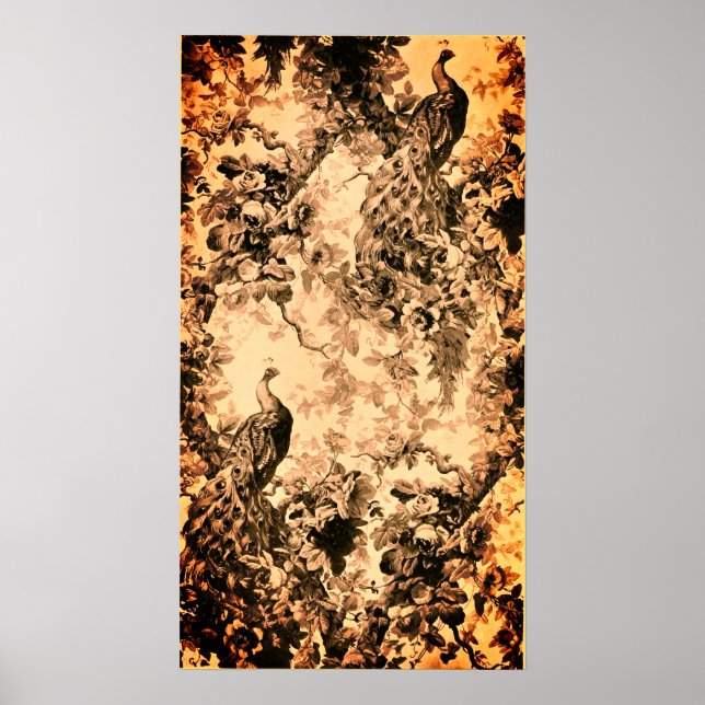 Affiche Motif victorien paon fleuri élégant (Devant)