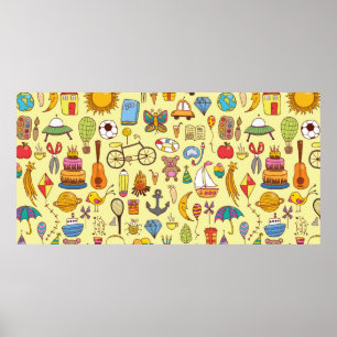 Affiche motif vintage à main sans soudure avec doodle ki