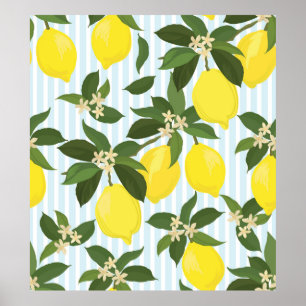 Affiche Motif vintage aux agrumes sans couture sur fond bl