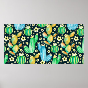Affiche Motif vintage avec succulents. Cactus aquarelle