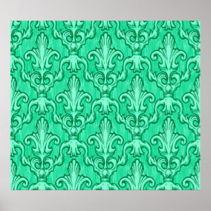Affiche Motif vintage baroque vert sans couture. Illustrat