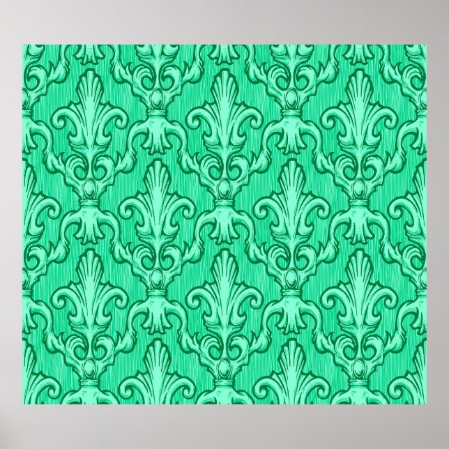 Affiche Motif vintage baroque vert sans couture. Illustrat (Devant)