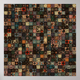 Affiche Motif vintage coloré sans couture avec fleurs et