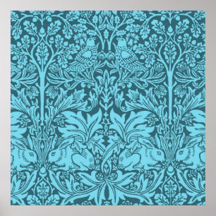 Affiche motif vintage des oiseaux et lapins,