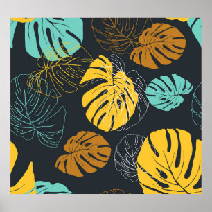 Affiche Motif Vintage papier peint feuille tropicale