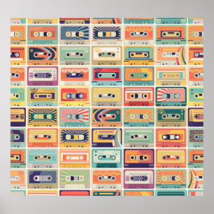 Affiche Motif Vintage Retro Cassette Tapes