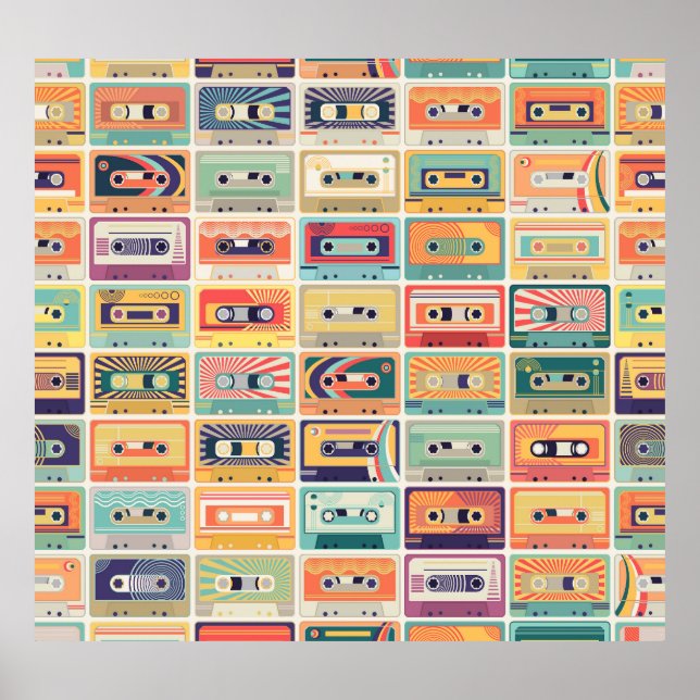 Affiche Motif Vintage Retro Cassette Tapes (Devant)