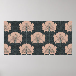 Affiche motif vintage sans couture avec fleurs roses. Art 