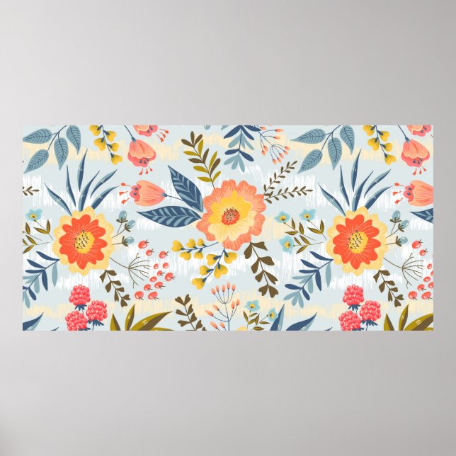Affiche motif vintage sans couture avec les fleurs abstrai (Devant)
