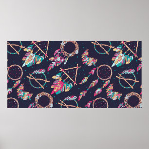Affiche Motif vintage sans fil avec Dream Catc différent