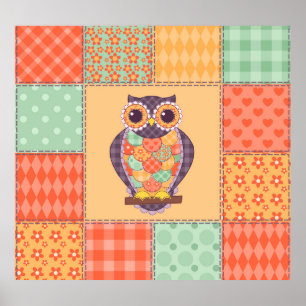 Affiche Motif Vintage sans fil Chouette