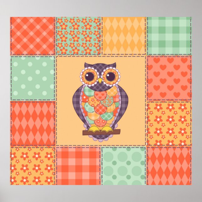 Affiche Motif Vintage sans fil Chouette (Devant)