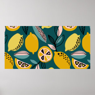 Affiche motif vintage sans soudure avec citrons jaunes, br